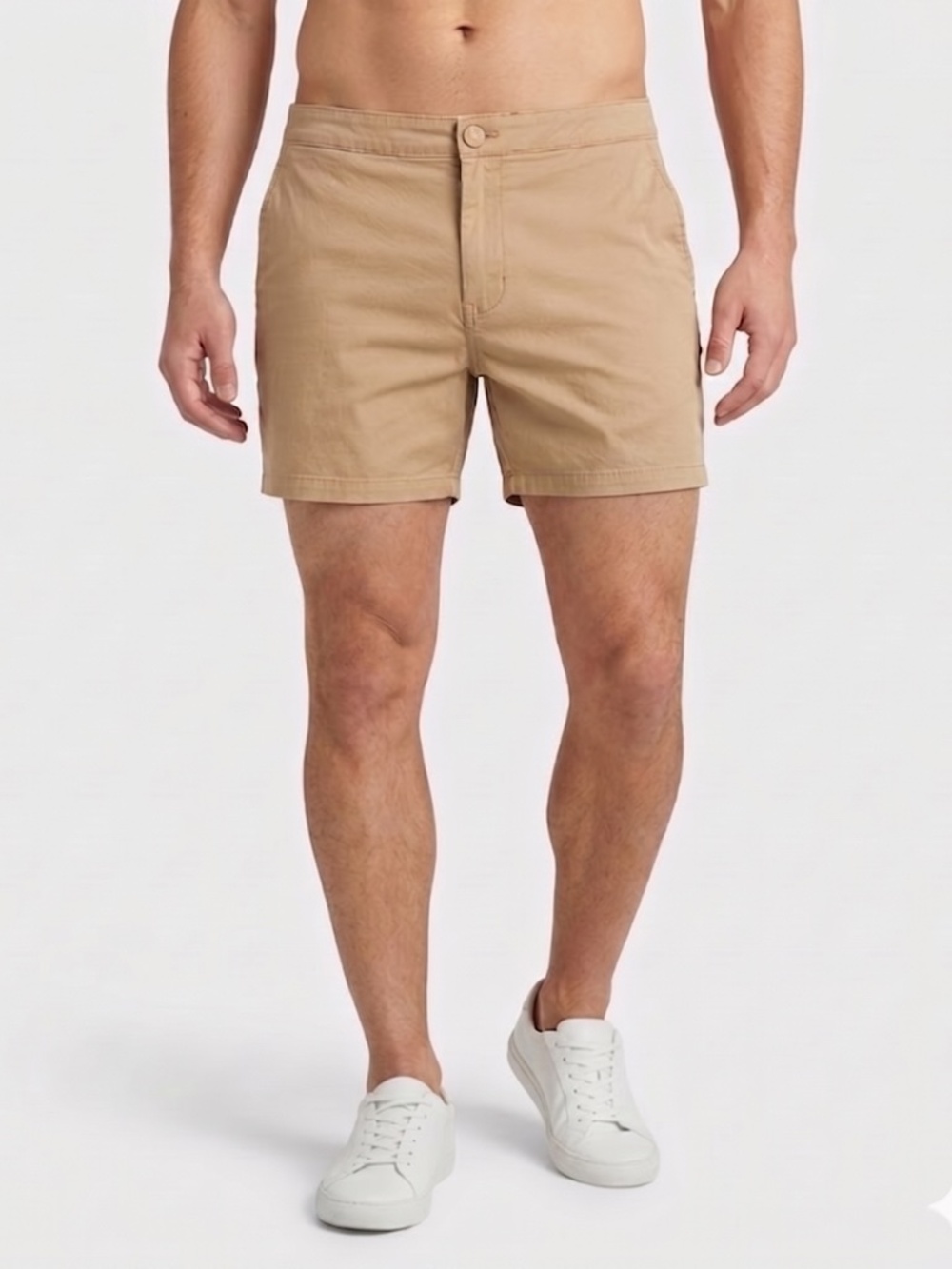 Mossimo Mens Shorts Size 34 Tan Stretch Flat Front Tech Chino Zipper Pockets